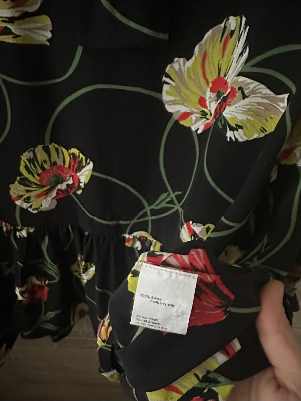Akris Punto Crêpe de Chine Silk Dress Floral Poppy Print Size M 4-6 Tie Neck - Picture 7 of 8